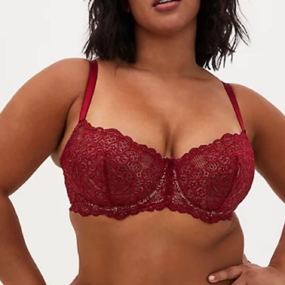 Torrid Women’s Dark Red Unlined Lace Balconette Bra Size 42C - Picture 3 of 9